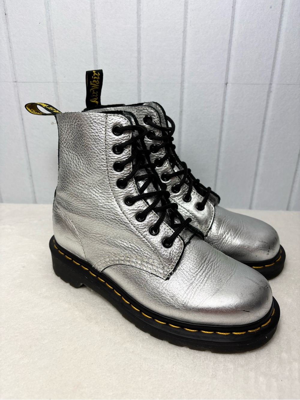 Dr. Martens Metallic Silver Lace-Up Combat Boots Kids size 5